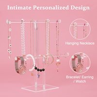 FF2409 acrylique 2 niveaux T-Bar support de boucle d'oreille bijoux affichage photographie accessoires Transparent Bracelet collier présentoir