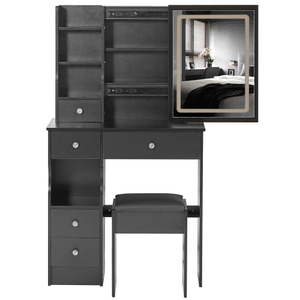Vanity masa + minderli dışkı, büyük sürgülü, dokunmatik kontrol, üç renkli anahtarlama, parlaklık LED ayna ayarlamak - Product Image 5