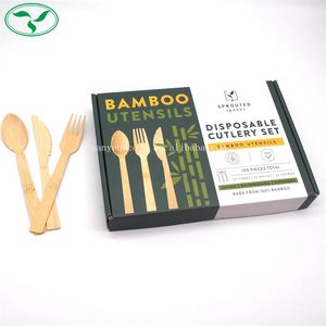 Pisau Set sendok garpu bambu, alat makan mewah dapat terurai dan menjadi sendok, 100 buah untuk pesta - Product Image 3