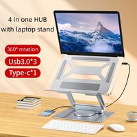 Stands Laptop 4 in 1, Rotasi 360°, Lipat & Dapat Disesuaikan, Docking Station Tipe C, HUB Portabel, Stands Tablet PC yang Dapat Disesuaikan