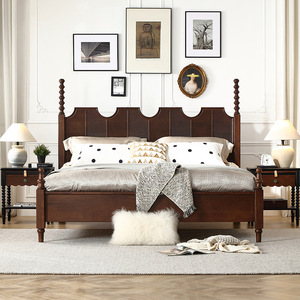 Cama Amy de Roble Rojo Americano, Estilo Retro, Cabecera Tallada en Madera Sólida, Cama Doble de Lujo para Bodas - Product Image 2