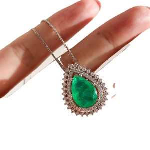 Classic Eco-friendly Copper 10*14MM Green Zircon Teardrop Earrings and Pendant Set Classic Jewelry Set for Women Timeless Style - Product Image 2