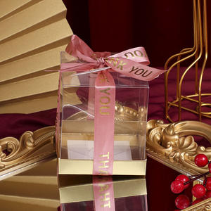 Emballage de boî<span class=keywords><strong>te</strong></span> cadeau en <span class=keywords><strong>PVC</strong></span> transparent mariage faveur de noël gâteau chocolat bonbons pomme coffrets cadeaux avec support inférieur en or - Product Image 3