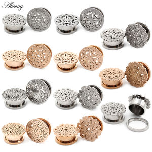 اليسوي قطعتان برغي وردي اللون الذهبي بلينغ سدادات أنفاق الأذن مقاييس مخرطة الفولاذ المقاوم للصدأ الأذن المتوسع الجسم ثقب المجوهرات - Product Image 1