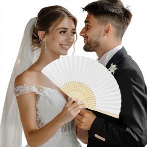 Ventaglio a Mano Personalizzato con Logo in Seta e Bambù, Ventaglio da Matrimonio, Ventaglio di Carta Bianca Vuoto per Pittura, Colore Bianco - Product Image 1