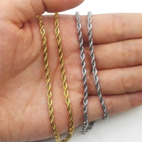 Collier chaîne en corde en acier inoxydable plaqué or 18 carats, argent, or rose noir, couleur métallique, hip hop, largeur 2 mm, 3 mm, 4 mm, 5 mm, 6 mm