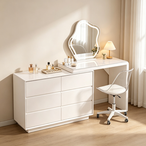 Ensemble de coiffeuse moderne avec miroir éclairé, armoire blanche et chaise, table de maquillage pour chambre à coucher - Product Image 1