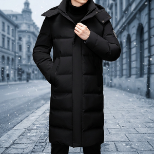 Abrigo Largo Negro de Plumón para Hombre con Capucha y Cremallera, Ropa de Invierno Casual, Grueso, de Poliéster, con Cuello Alto y Bolsillos - Product Image 2