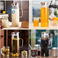 Jingsheng 1,5 L clair boisson Ware fournitures eau froide jus thé verre borosilicié pichet cruches ensembles avec couvercles en acier