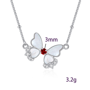 Collar de Mariposa con 9 Delicadas Perlas Blancas y Topacio Azul, Piedra Natural de Corte Redondo de 3mm, Plata 925, Joyería para Mujer, Ideal para Regalo - Product Image 6