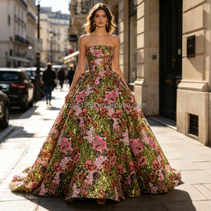Tessuto in <span class=keywords><strong>Tulle</strong></span> Ricamato con Paillettes Floreali a Rosa G2981, Copertura Completa, 5 Colori, per Abiti da Sera, Costumi da Palcoscenico, Vestiti da Festa - Product Image 2