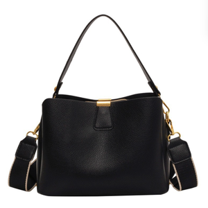 Sac seau en cuir PU noir pour femme, sac à bandoulière grande capacité avec fermeture éclair, sac à main quotidien - Product Image 1