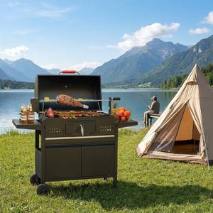 Barbecue au charbon de bois robuste pour l'extérieur <span class=keywords><strong>avec</strong></span> rôtissoire, barbecue portable pour les fêtes de jardin, le camping et la pêche - Product Image 5