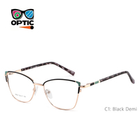 Monture de lunettes optiques œil-de-chat tendance pour femme, en métal bicolore avec branches en acétate, pour usage quotidien