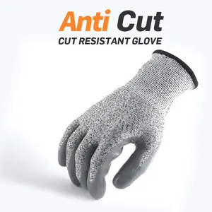 Luvas de mão de proteção para trabalho industrial, forro de poliéster HPPE de nitrilo liso anti-corte nível 5 13G por atacado