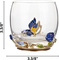 Verres à vin sans pied de 10 oz, lot de 2, avec fleurs rouges et bleues et coffret cadeau, verres floraux