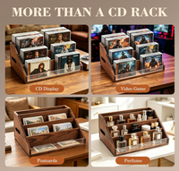 Boîte de rangement en bois pour DVD et CD, support de présentation pour cassettes, étagère organisatrice avec poignée de transport