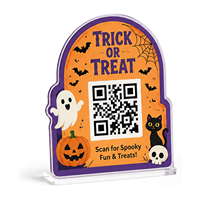 Letrero Acrílico Ligero Personalizado con Diseño de Fantasma y Calabaza de Halloween, con Código QR, para Decoración de Mesa, Pared o Ventana