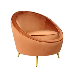 Ev mobilya Nordic eğlence sandalye oturma odası Modern otel turuncu kumaş kadife tek yuvarlak kanepe sandalyeler
