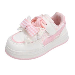 2025 primavera otoño niñas nuevo estilo lindo arco zapatillas blancas casuales zapatos deportivos medianos grandes tamaños para niños plantilla Material PU - Product Image 2