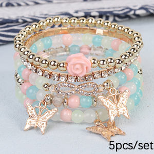 핫 세일 빈티지 보헤미안 라인스톤 비즈 나비 유리 스톤 인피니티 팔찌 세트 - Product Image 4