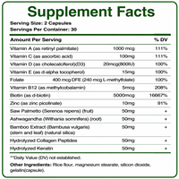 OEM ODM Vitamines capillaires complexes pour adultes en capsules Biotine Collagène Kératine Extrait de Palmier Nain Extrait de Bambou Soutien Cheveux Peau Ongles Immunité