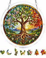 Attrape-soleil en acrylique personnalisé style vitrail, motif Arbre sacré des quatre saisons, pièce d'art, décoration murale et de fenêtre, cadeau pour adultes, puzzle SawBlade