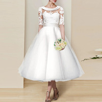 Robe de mariée vintage européenne américaine à manches mi-longues pour femmes Nouvelle robe de soirée élégante en dentelle blanche simple Fourniture transfrontalière