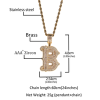Liontin Huruf Abjad A-Z Model Baguette Glam, Inisial Huruf Tunggal Berhiaskan CZ Tebal, Kalung Trendi dan Stylish untuk Wanita, Pria, dan Rapper