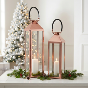 Wholesale <b>Tall</b> Stainless Steel Copper Plated Candle <b>Lanterns</b> for Christmas Home Decoration - Product Image 5