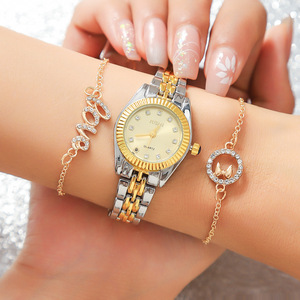Nuevo Conjunto de Reloj y Pulsera de 3 Piezas para Mujer |   Esfera con diamantes de imitación y bisel grabado |   Set de Regalo de Moda Personalizable - Product Image 4