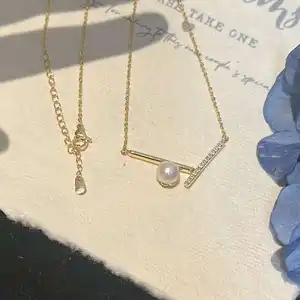 Collier de baguettes en forme de V populaire 7-8MM collier de perles d'eau douce naturelles pas cher Zhuji perle pendentif bijoux