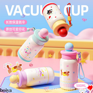 Hiroaki Insulated Water <b>Bottle</b> 500Ml Vacuum <b>Flask</b> Portable With Cute Cat Design For Kids And Adults - Product Image 4