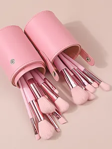 Nouvel ensemble de 15 pinceaux de maquillage roses 2025 avec support de rangement, poils doux pour fond de teint, fard à joues, fard à paupières, maquillage quotidien et de voyage - Product Image 4