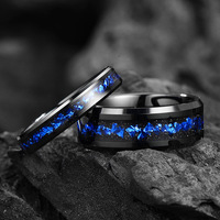 Bague de mariage pour homme en carbure de tungstène noir 6mm 8mm, design de luxe, avec incrustation de feuilles bleues, ajustement confortable