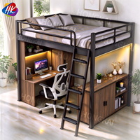 Lit mezzanine en métal avec escalier de rangement, bureau multifonctionnel, canapé, gain de place, pour chambre, hôtel, appartement, dortoir, design moderne