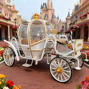 Charrette de mariage électrique Cendrillon blanche et or avec décorations de couronne - Product Image 6