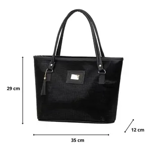 Bolso Tote Negro Cuadri M3785 con Patrón de Logotipo Geométrico, Asas Dobles, Forro de PU, Estilo Casual para Mujer - Product Image 3