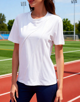 Camiseta Deportiva Casual de Primavera/Verano para Mujer, Transpirable, Anti-Pilling, Anti-Encogimiento, de Poliéster Tejido, Cuello Redondo, Manga Corta, Corte Regular