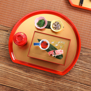 Irregular Semi Circular Red Gold <b>Tray</b> Hotel Dessert Pastry Plate Japanese Korean Cuisine Plating Fast Food Serving <b>Tray</b> - Product Image 4
