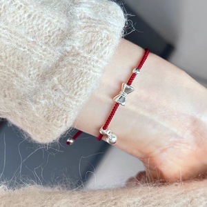 S925 Sterling Silver Red Rope Bow <b>Bracelet</b> For Women <b>Adjustable</b> Everyday Wear Jewelry - Product Image 1