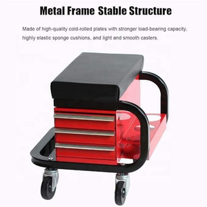 Coffre à outils d'atelier de garage portable avec plateaux latéraux et porte-gobelet, siège à roulettes pour mécaniciens à 3 tiroirs - Product Image 4