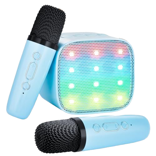 Portable Kids Singing Speaker Two Wireless Mics Dynamic LED Light Audio System Family Gathering Holiday Mini Karaoke Player