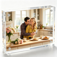 Support photo double face transparent personnalisé, support de table flottant pour la décoration de la maison, cadre photo magnétique en acrylique