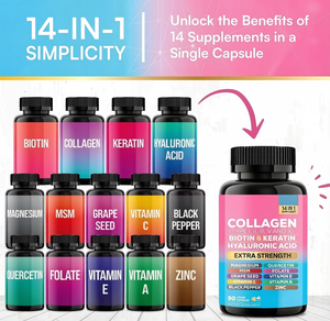 Cápsulas de Suplemento de Colágeno para Adultos OEM, Péptidos de Colágeno Múltiple, Biotina, Ácido Hialurónico, <span class=keywords><strong>Vitamina</strong></span> C, Marca Privada, Certificado GMP - Product Image 3