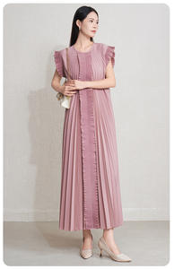 Robe plissée décontractée style coréen pour femme, élégante et texturée, sans manches, longueur midi, écologique, vente en gros pour bazar de vêtements - Product Image 6