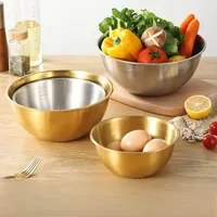 Bol à salade coréen en acier inoxydable de 17 cm, bassine de cuisson multifonctionnelle, bol à nouilles rond doré/argenté