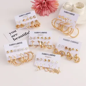 KISSWIFE moda aleación perla cristal oro Stud pendientes conjunto gran círculo mariposa corazón flor Huggies aro pendiente