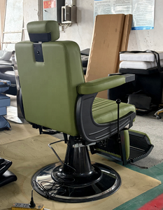 <b>Green</b> Modern Reclining Barber Chair Hydraulic Salon Styling Chair Massage Backrest Upholstered Adjustable Footrest Barber Shop - Product Image 2