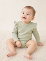 Combinaison bébé en tricot côtelé, manches bouffantes, manches longues, barboteuse pour nouveau-né, logo personnalisé, combinaison pour bébé